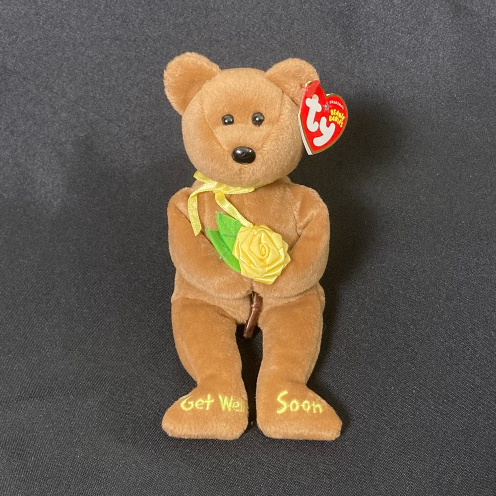 Vintage 2004 Bandage The Brown Get Well Soon Bear With Flower Ty Beanie Baby